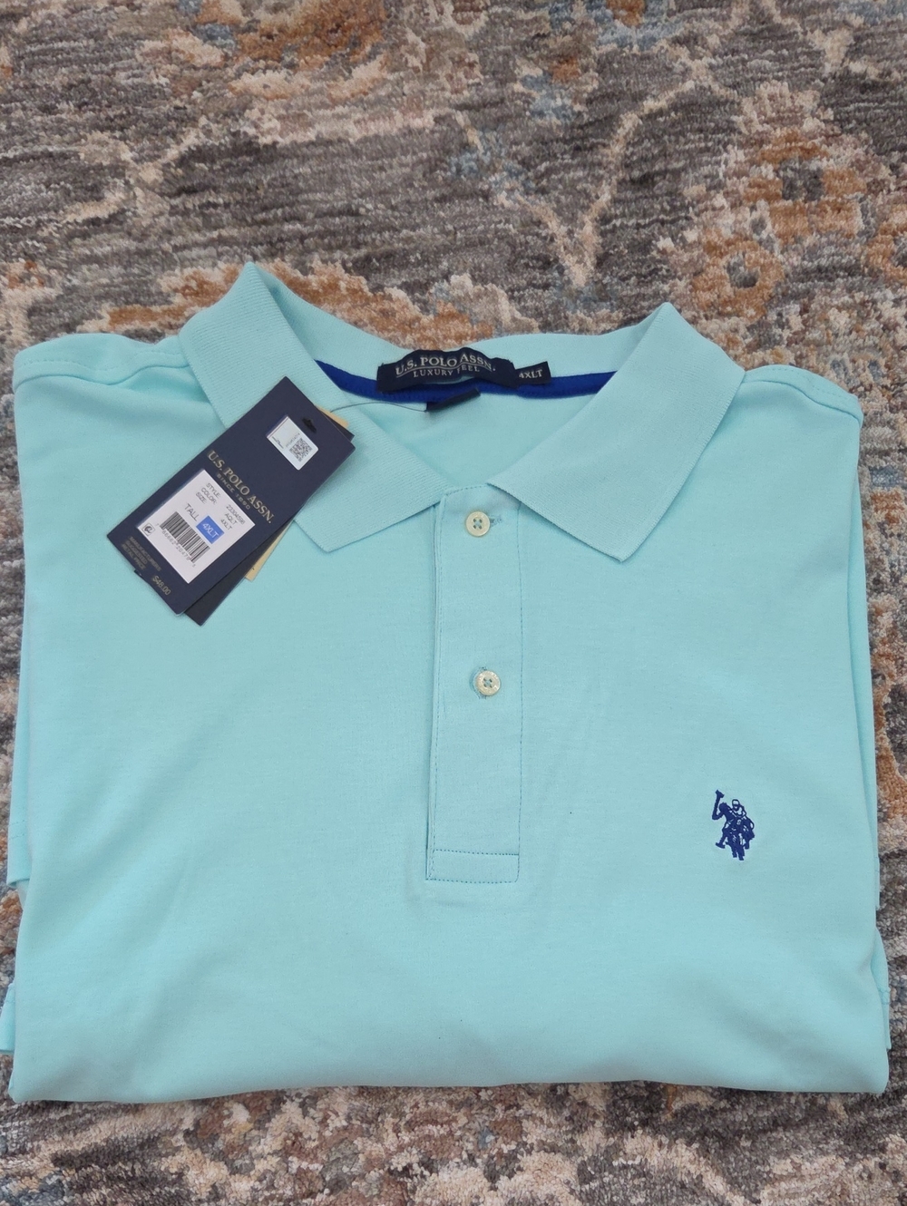 Mens U.S. Polo Assn. Mint Green Polo Shirt with Navy Logo 4XLT